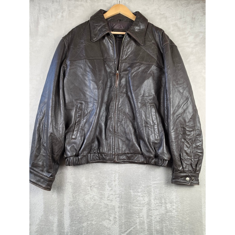 Colebrook Leather Bomber Jacket Mens Large Brown Full Zip Pockets Lined